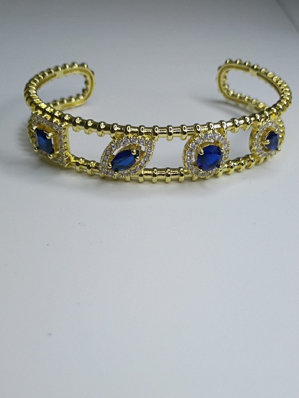 New Gold Plated Blue Multi-shaped Stones Open/Cuff Bangle 🚨